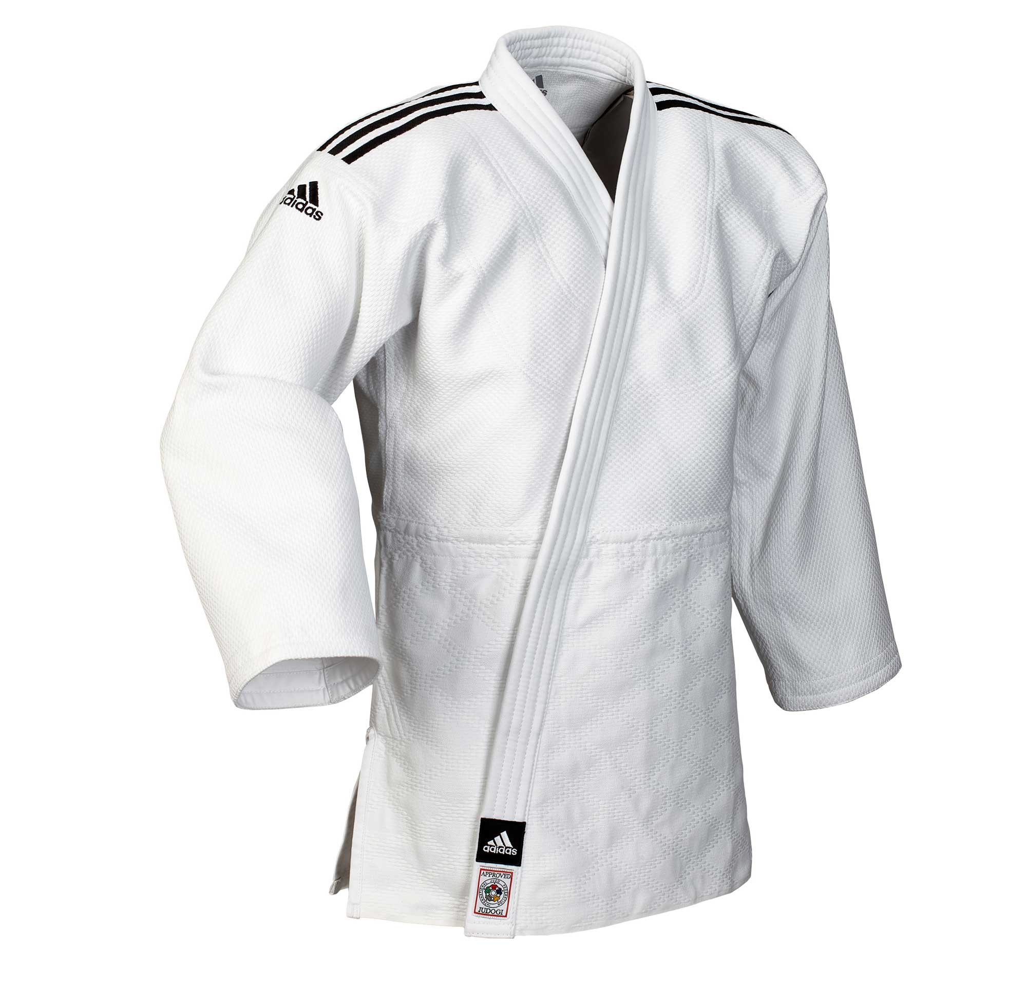 adidas Judoanzug CHAMPION II IJF, weiß/schwarze Streifen, JIJF