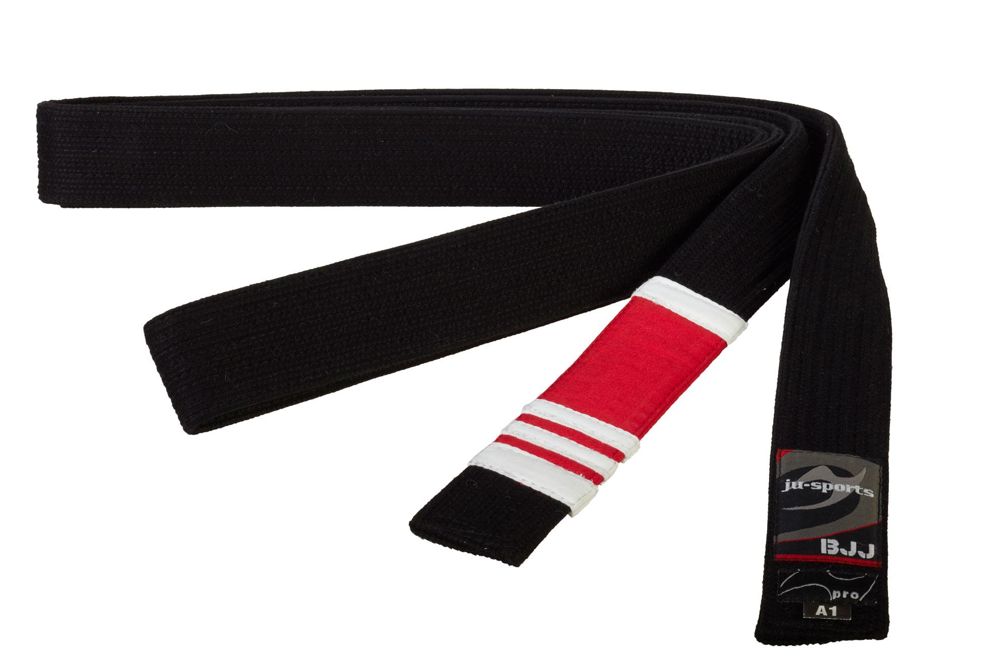 BJJ Premium Gürtel pearl black - Main Professor - red bar - white edges 2nd degree