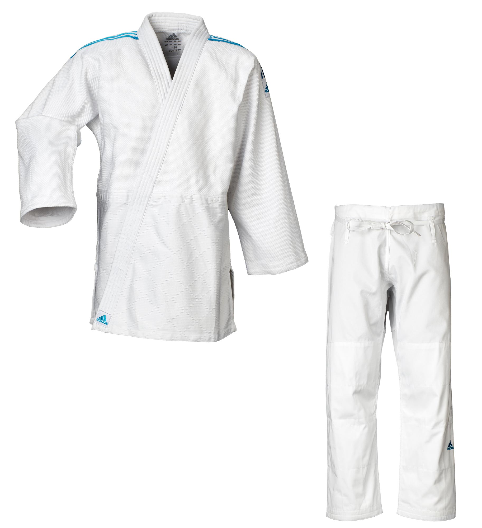 adidas Judo-Anzug Contest weiß/blaue Streifen, J650