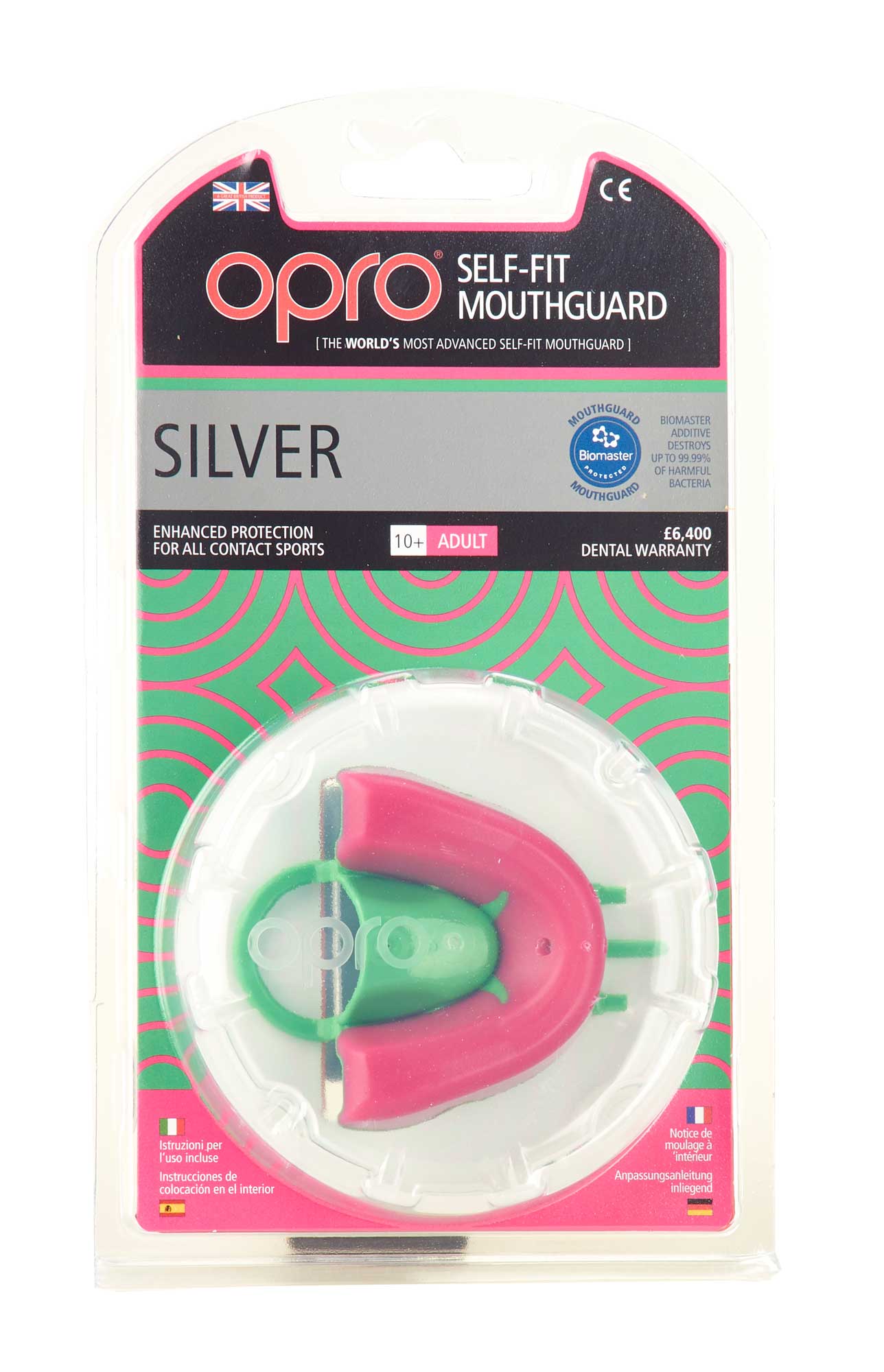 OPRO Zahnschutz Silver - Pink/ Fl. Green