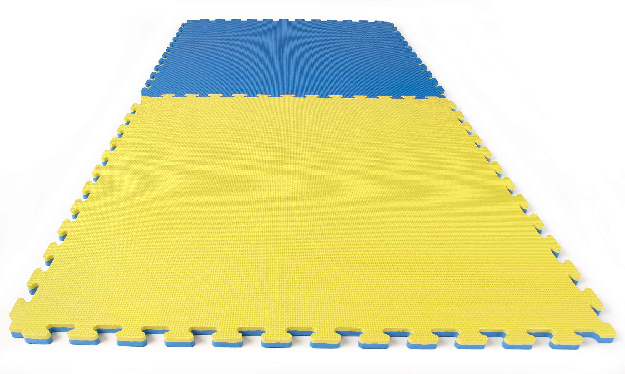 Puzzlematte Econo 2 cm Crosstexture blau/gelb Wendematte