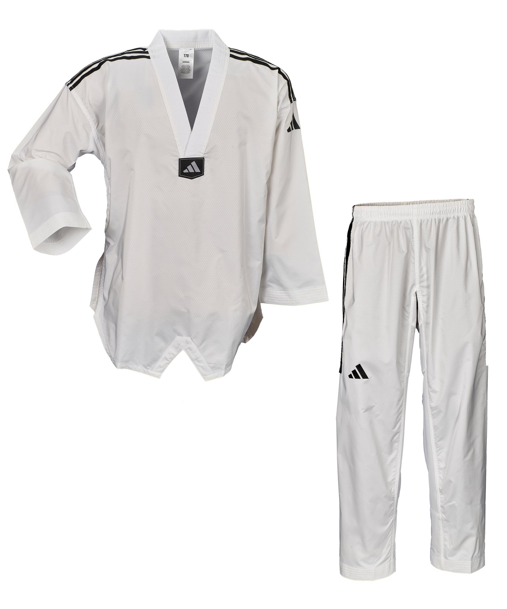 adidas Taekwondoanzug, adi Fighter Eco mit Streifen, weißes Revers