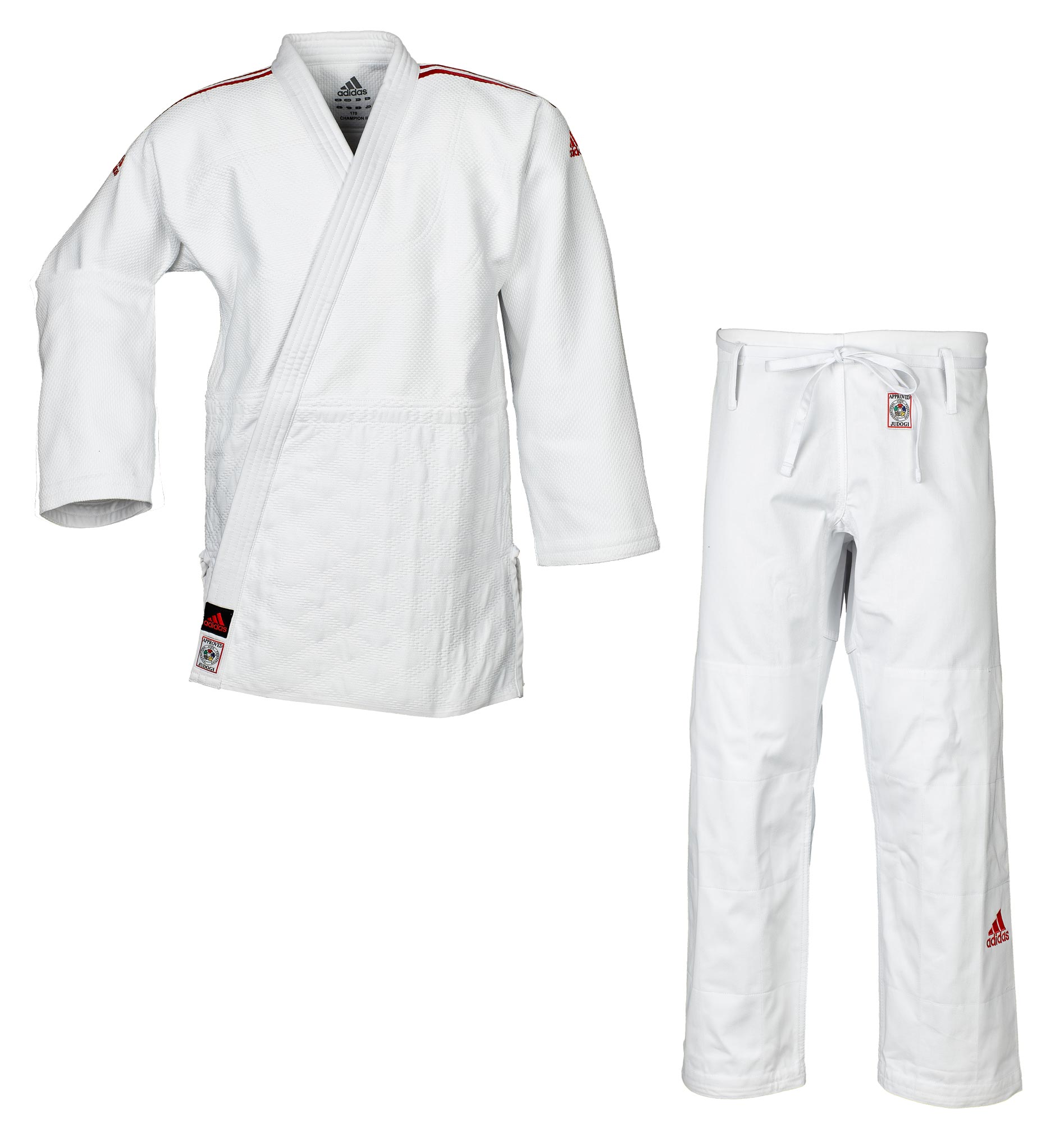 adidas Judoanzug CHAMPION II IJF, weiß/rote Streifen, JIJF