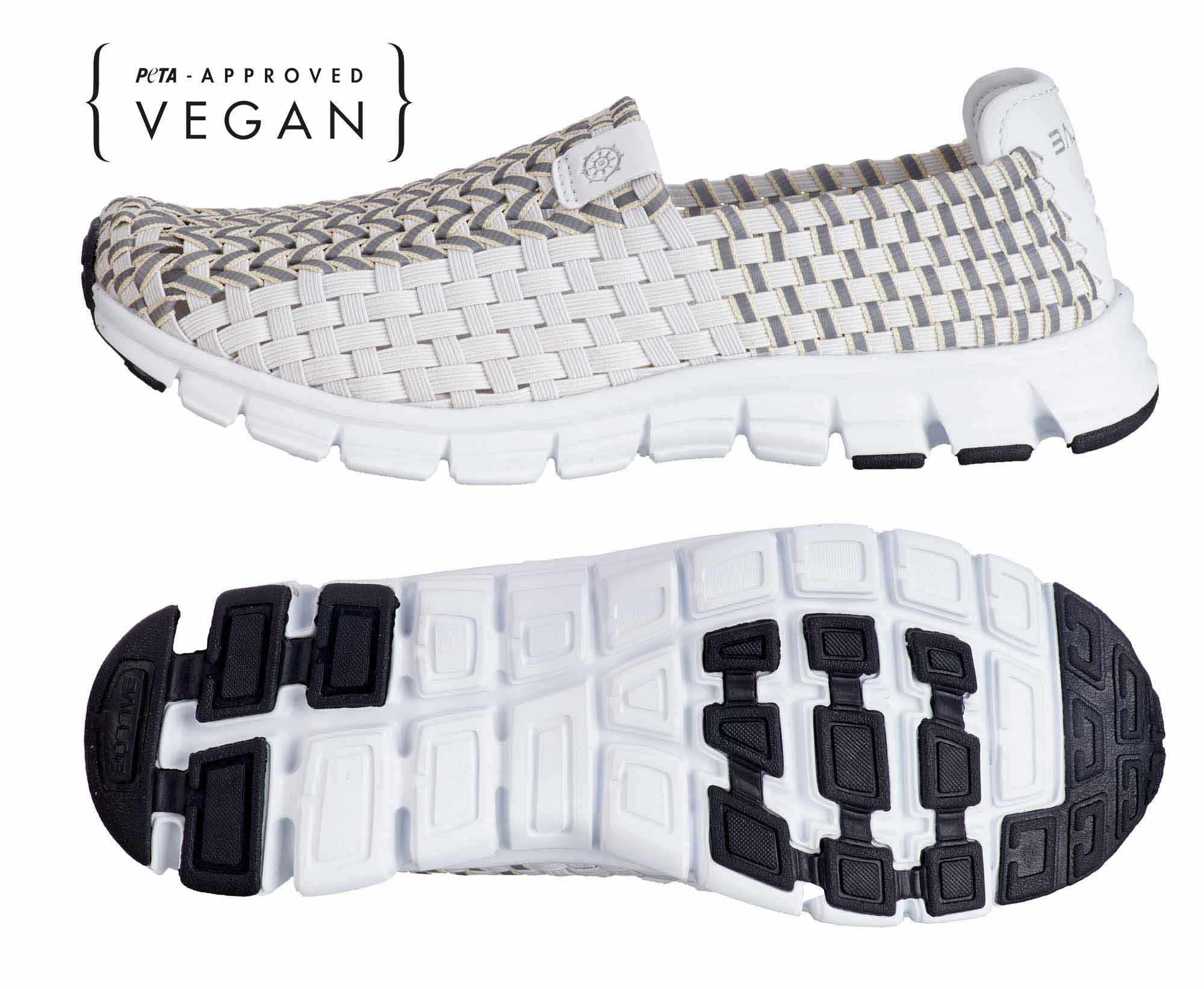 Stoffschuh, Sneaker, Schnürschuh, Weiß-Grau, Riemchen-Textur