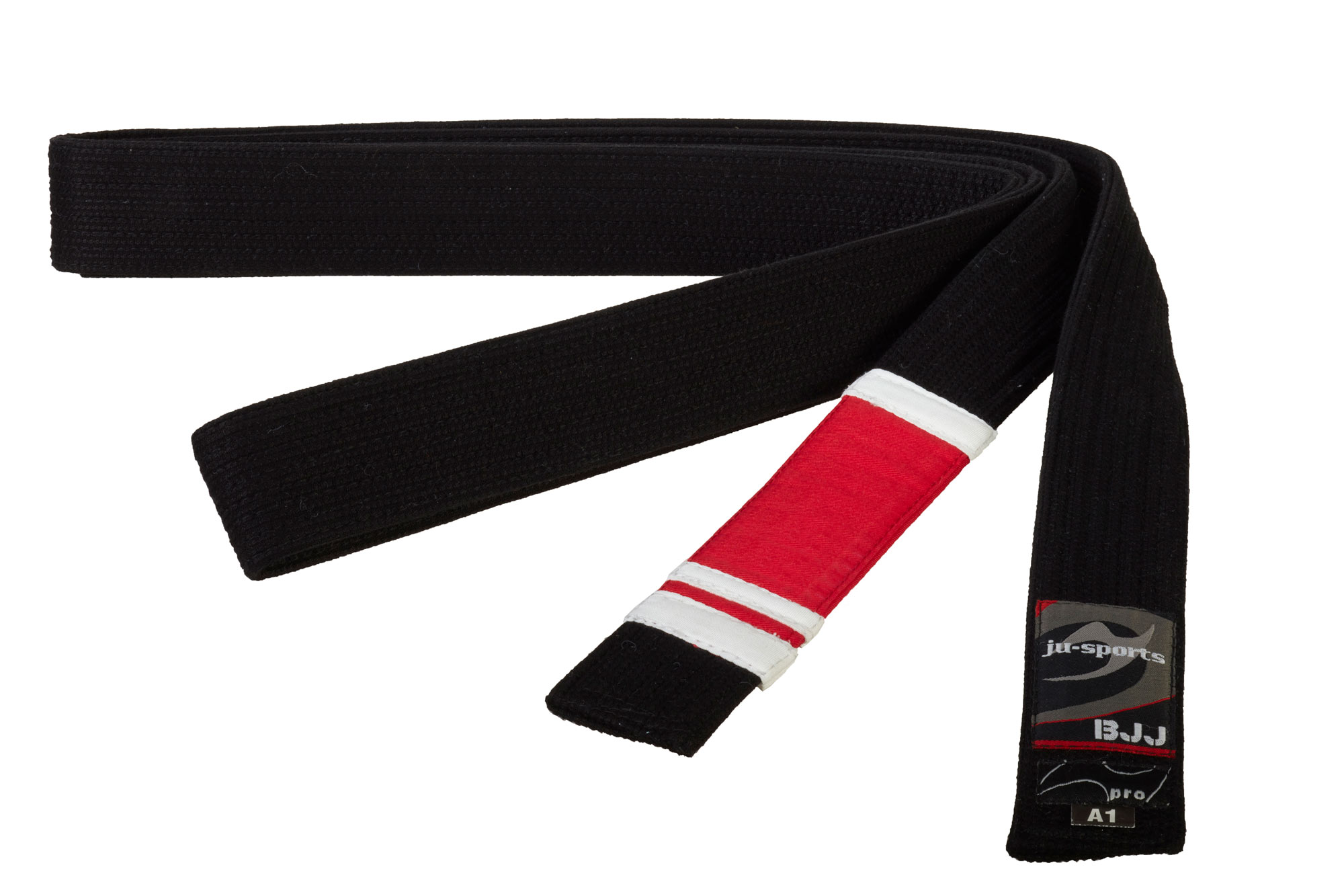 BJJ Premium Gürtel pearl black - Main Professor - red bar - white edges 1st degree