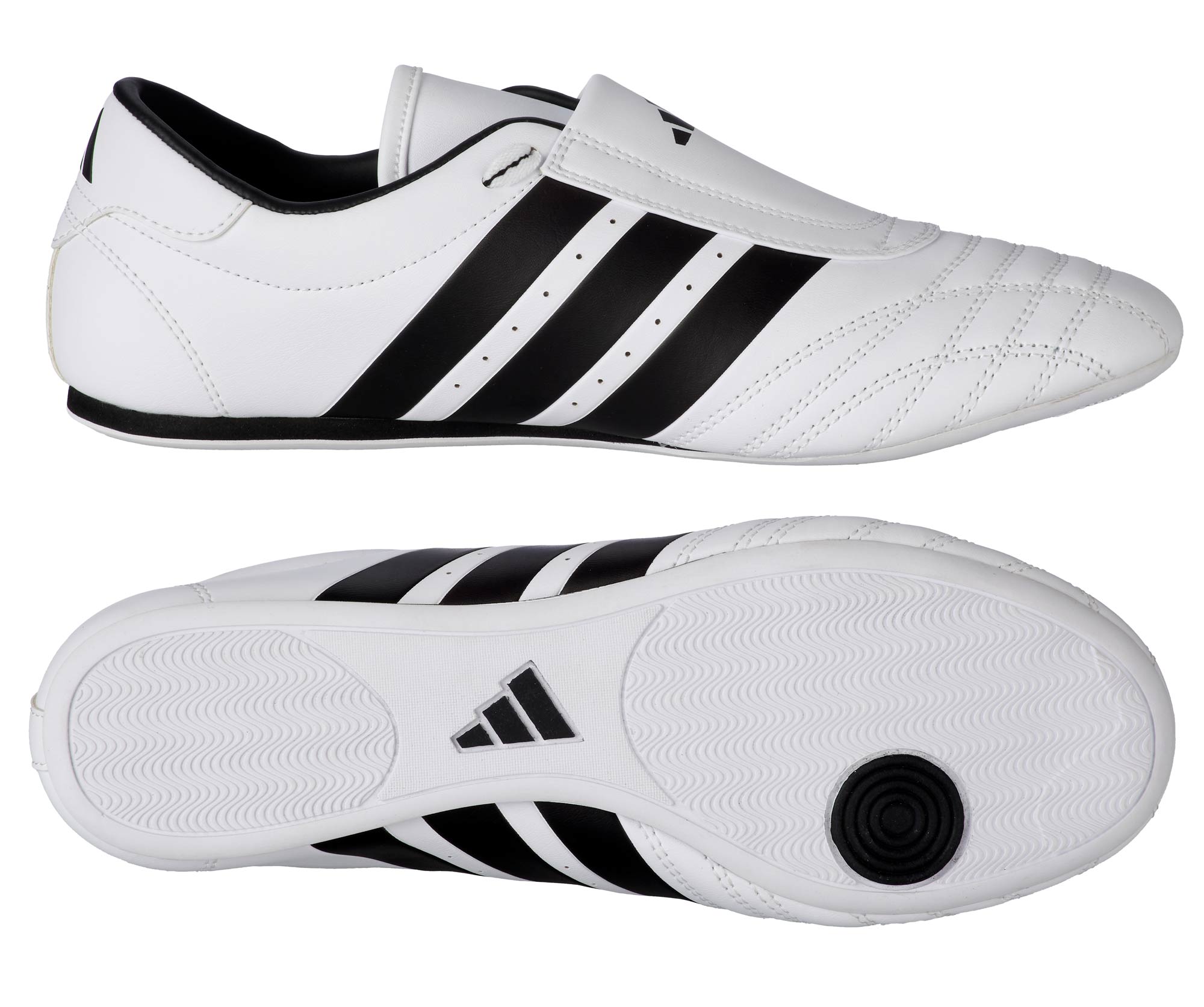 Sneaker, Sports shoe, White, Slip-on, Three-stripe pattern