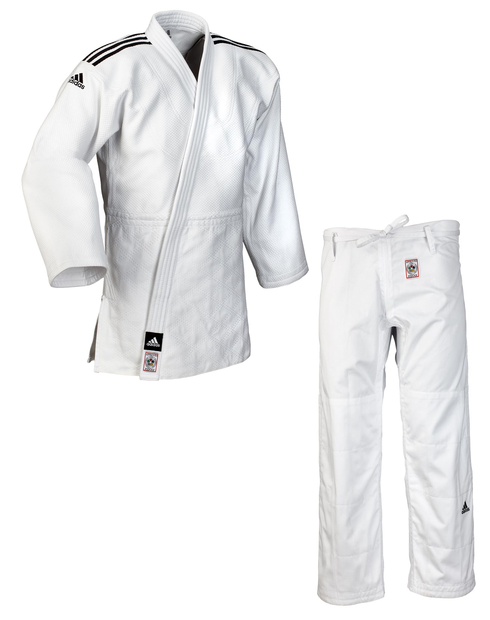 adidas Judoanzug CHAMPION II IJF slim cut, weiß/schwarze Streifen, JIJFS