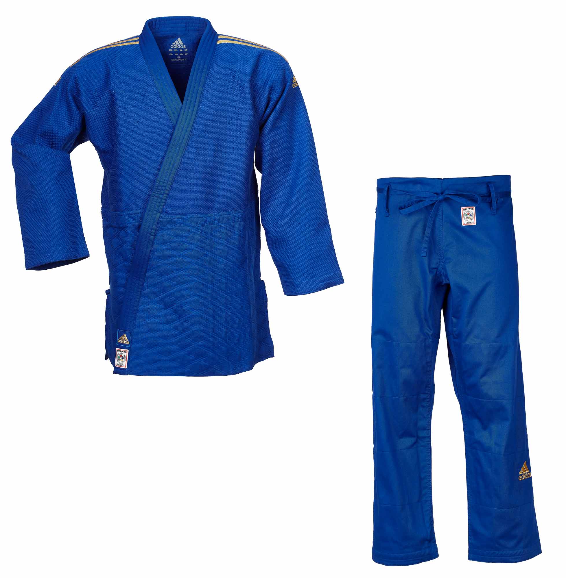 adidas Judoanzug CHAMPION II IJF, blau/goldene Streifen, JIJF