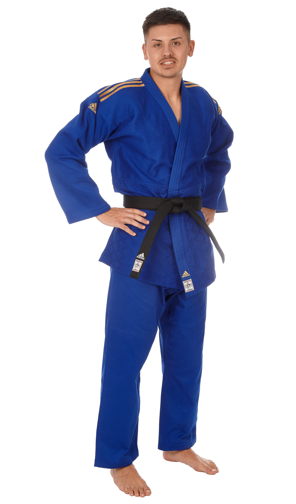 adidas Judoanzug CHAMPION II IJF, blau/goldene Streifen, JIJF