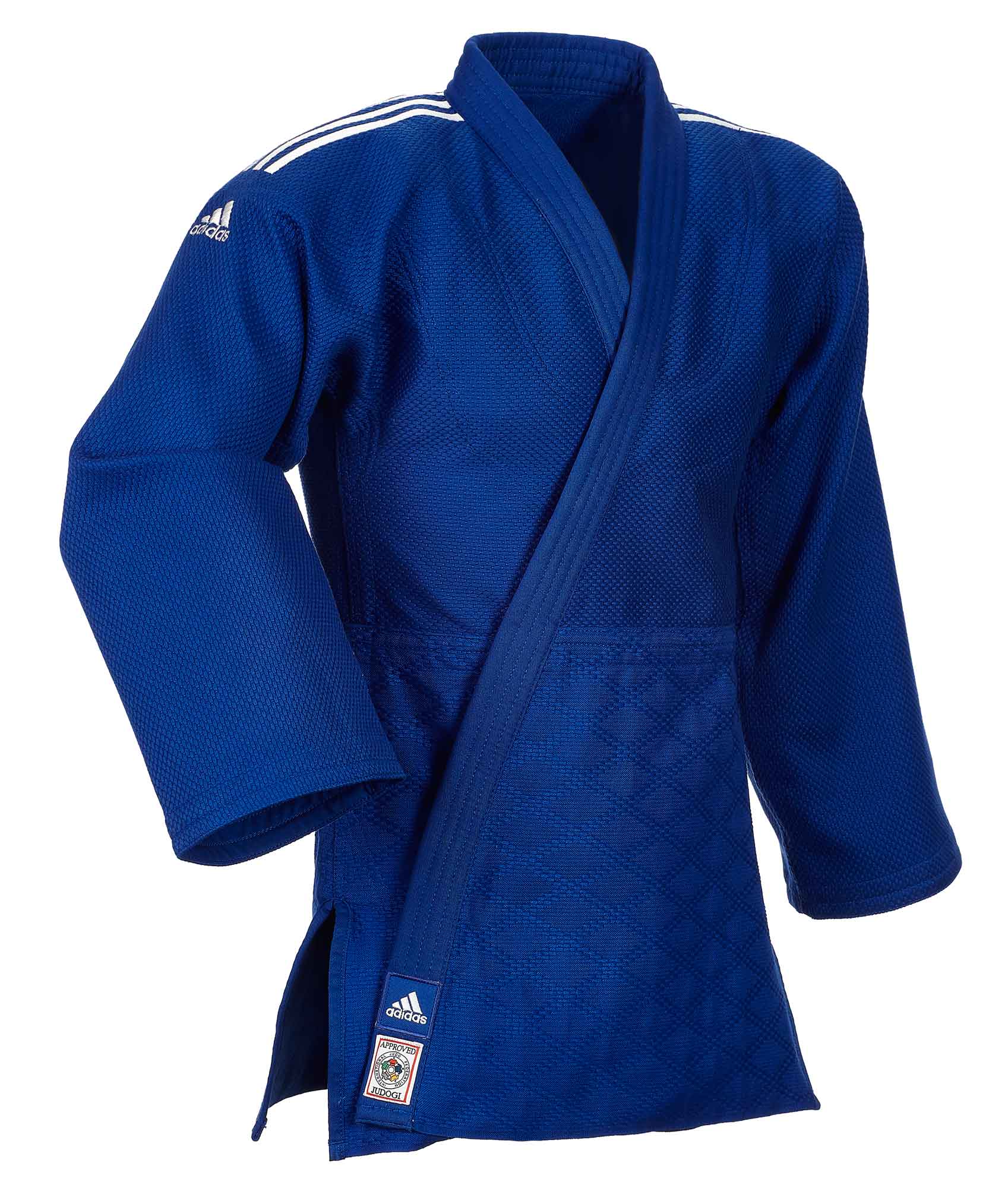 adidas Judoanzug CHAMPION II IJF slim cut, blau/weiße Streifen, JIJFBS