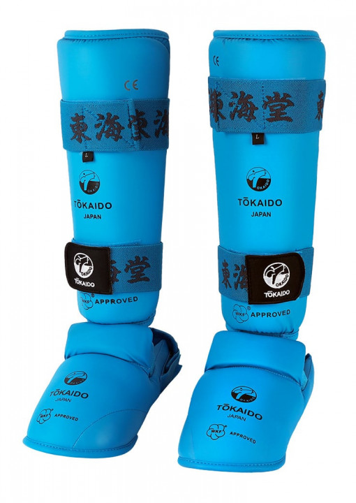 Tokaido Schienbein-Spannschutz Kanji blau, WKF Lizenz