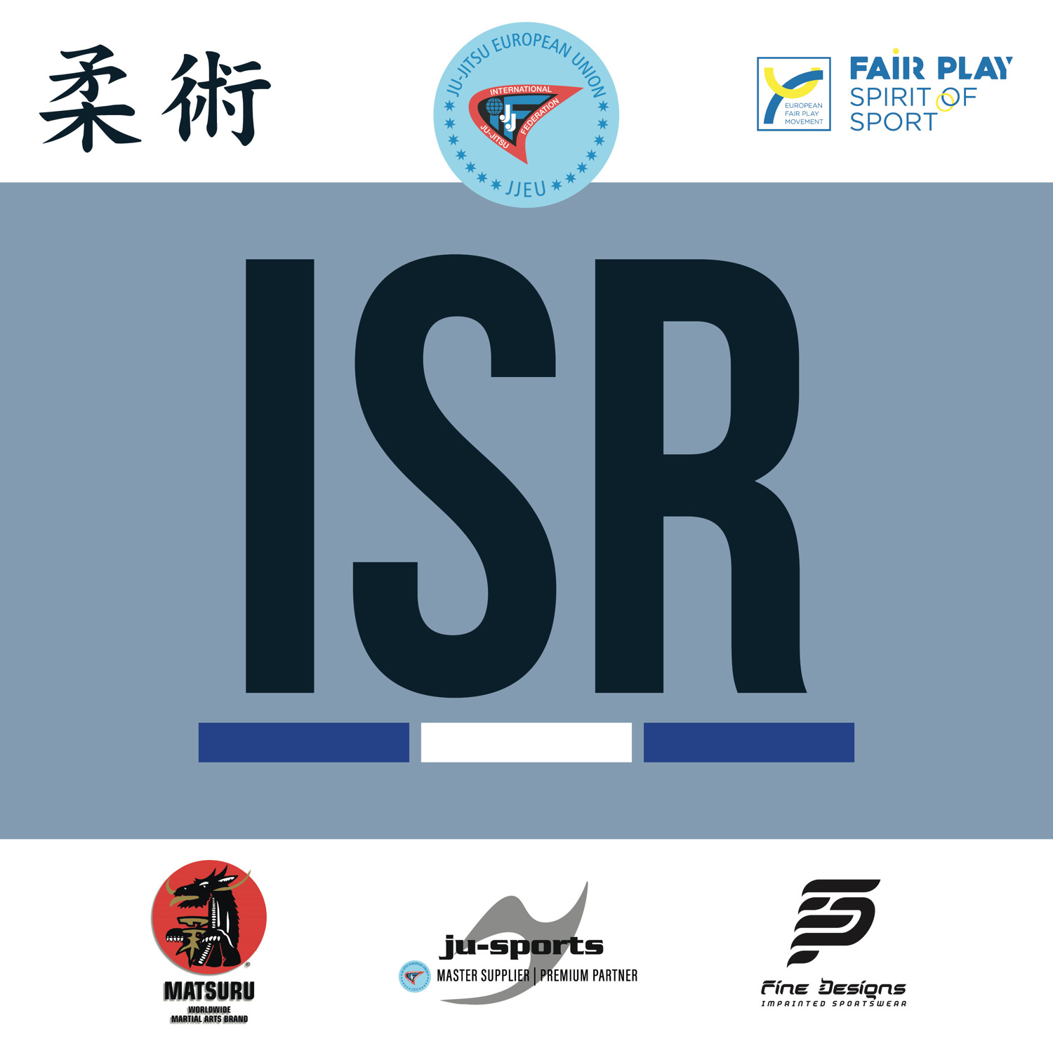 ISF Logo, blaues Hintergrund, große Buchstaben, Branding-Elemente, mehrfaches Logo-Tray