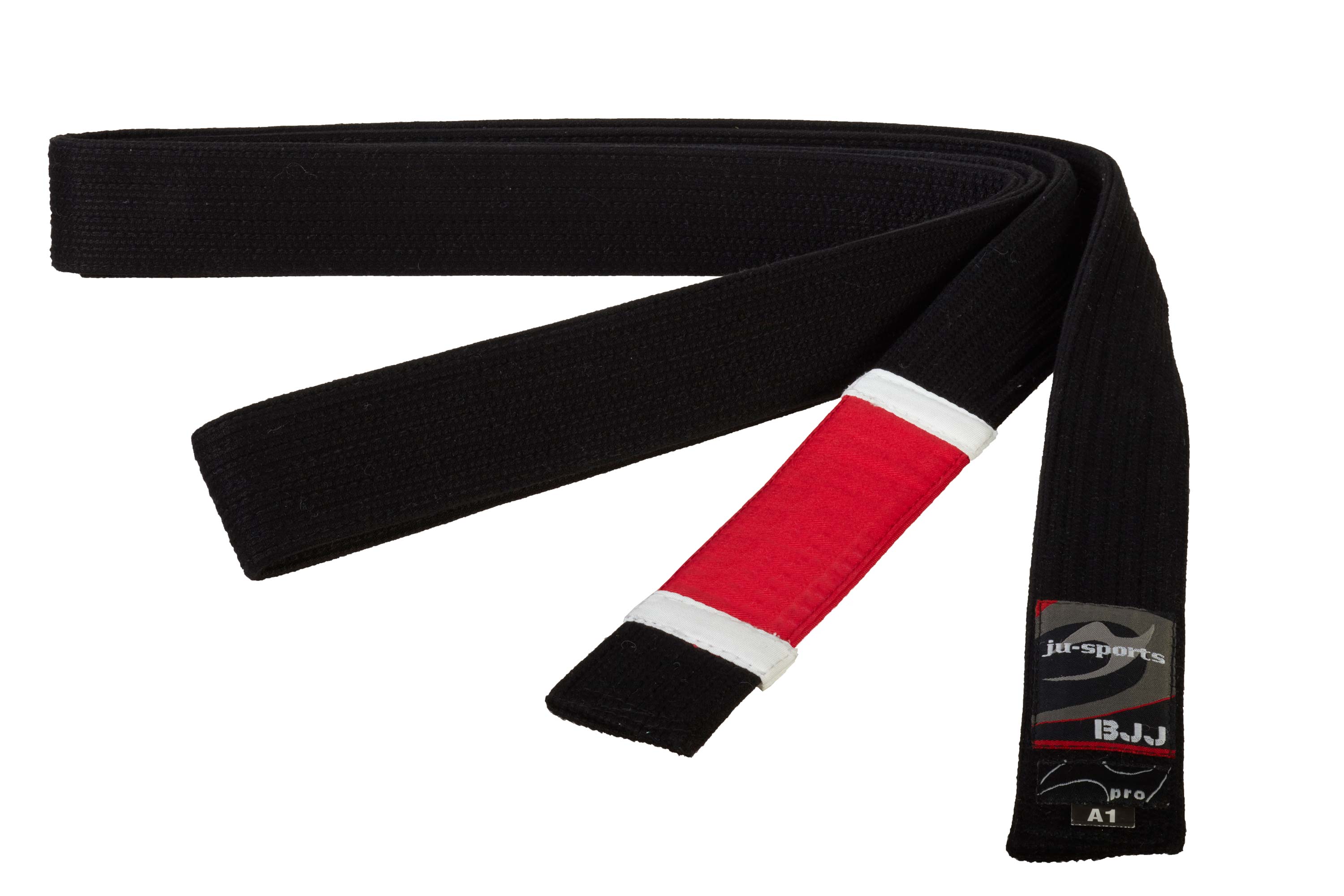 BJJ Premium Gürtel pearl black - Main Professor - red bar - white edges