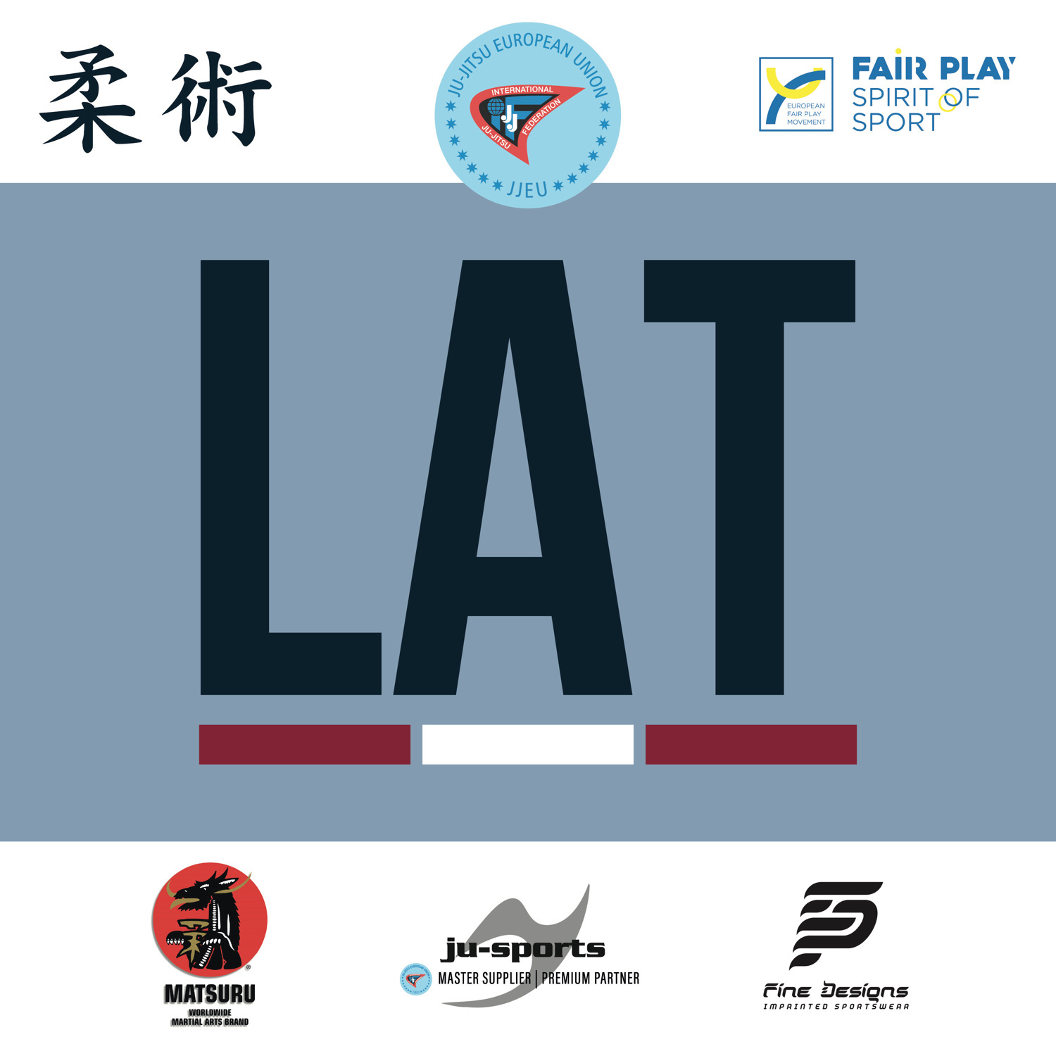 martial arts poster, LAT banner, large letters, blue background, logos at edges