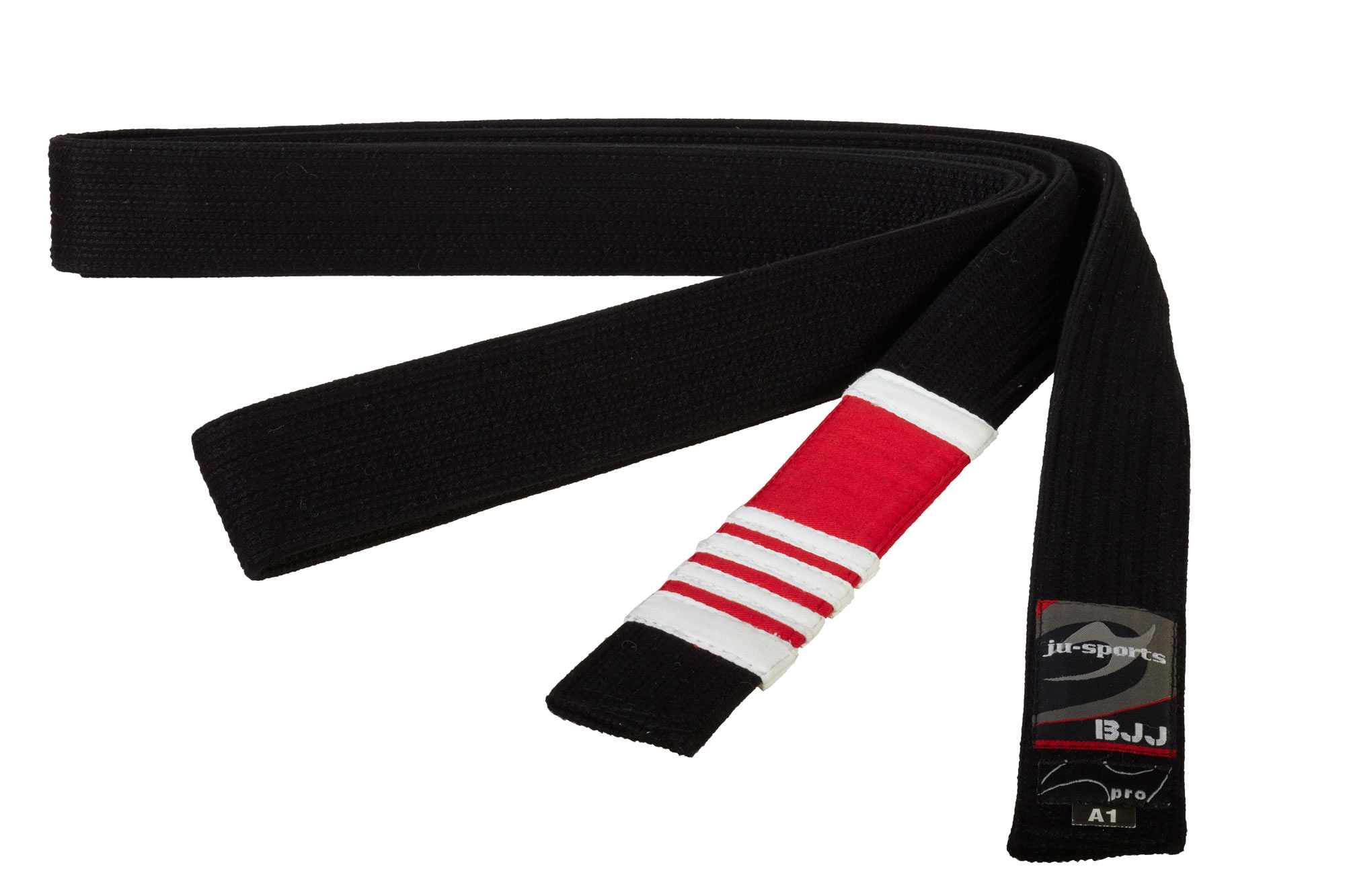 BJJ Premium Gürtel pearl black - Main Professor - red bar - white edges 3rd degree