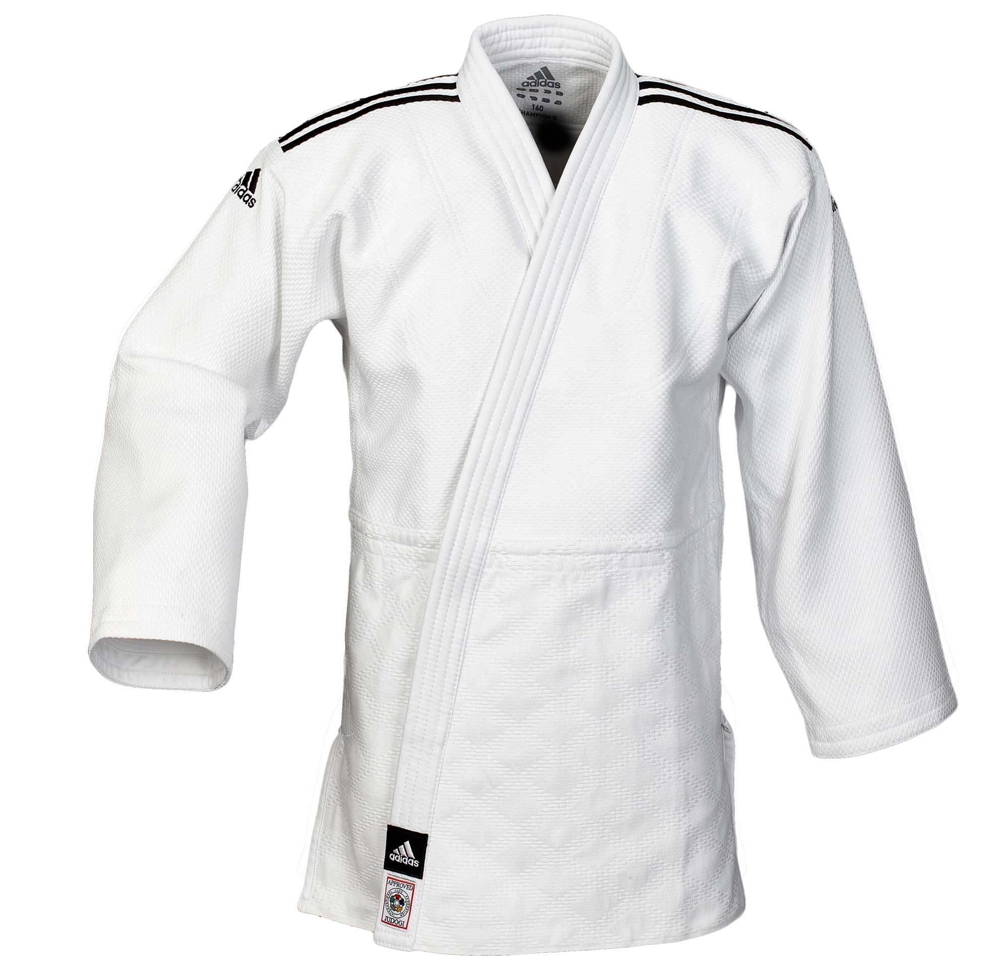 adidas Judoanzug CHAMPION II IJF slim cut, weiß/schwarze Streifen, JIJFS