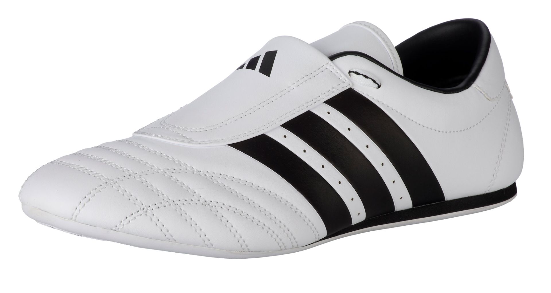 weiße schuh, slip-on, drei streifen, leder, sports sneaker