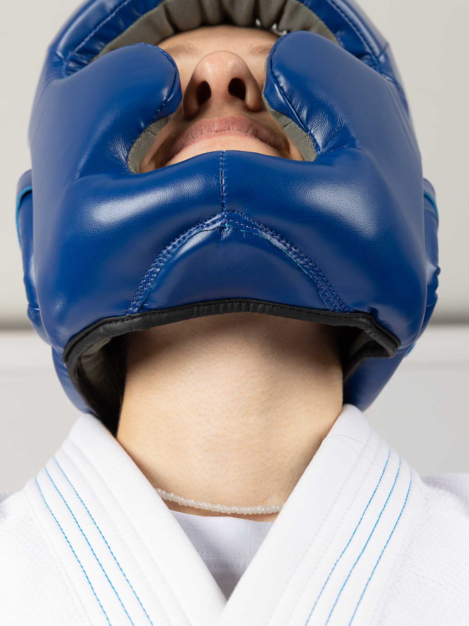Boxing Headgear, Blaues Schutz-Headgear, Schutzausrüstung, Lederoptik, Nasenbelüftung